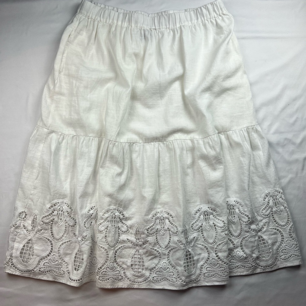 Talbots White Tiered Eyelet Midi Skirt